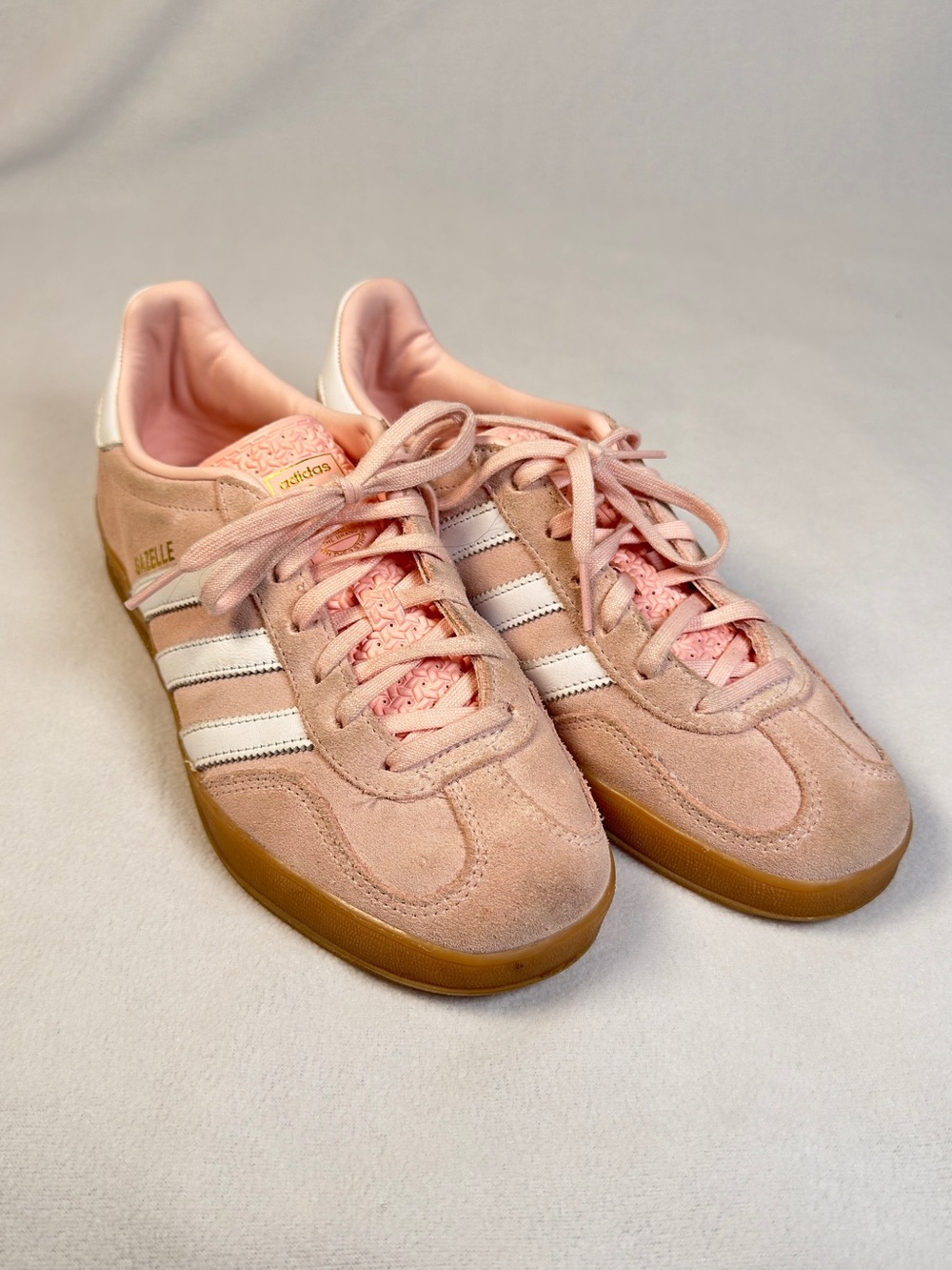 Adidas Pink Suede Gazelle Sneakers with White Stripes